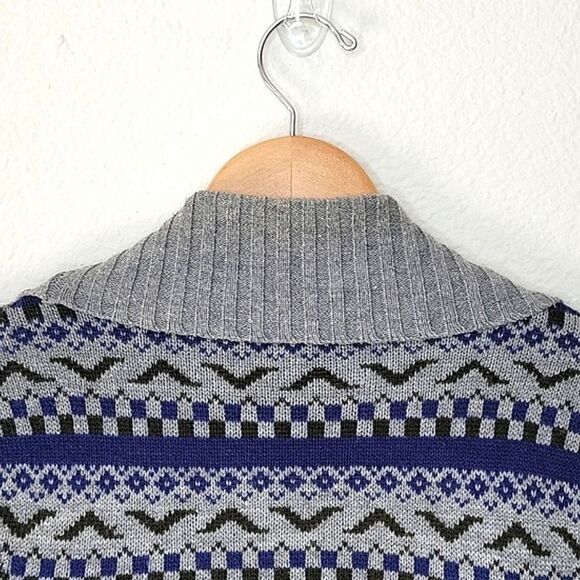 XXI FOREVER 21 Blue Brown Gray Fair Isle Knit Long Sleeved Cardigan Sweater sz M - Picture 7 of 14